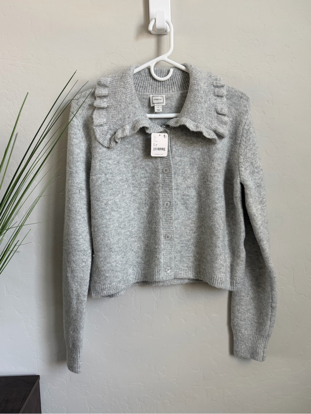 NWT Maeve Anthropologie Ruffle Collar Cardigan Sweater SP Gray
